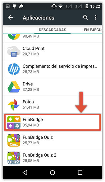 Seleccionar aplicación Funbridge de la lista de apps en Android