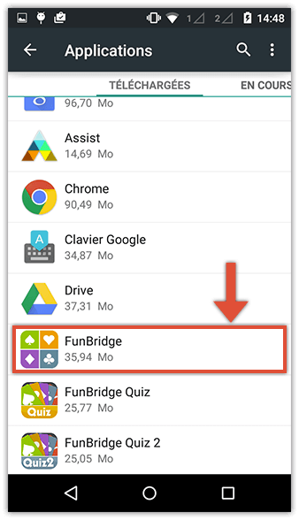 Sélectionner Funbridge dans la liste des applications