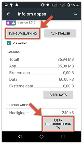 Tvangsstopp-knapp på Android