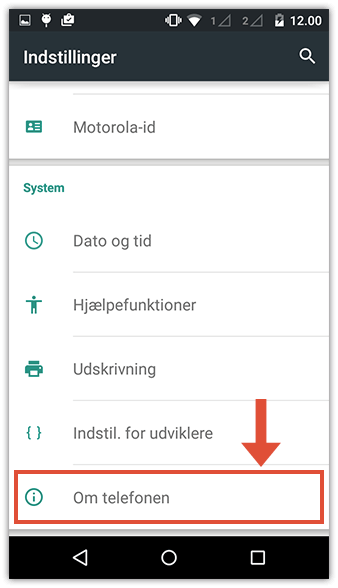 update2 Om enheden-indstilling på Android